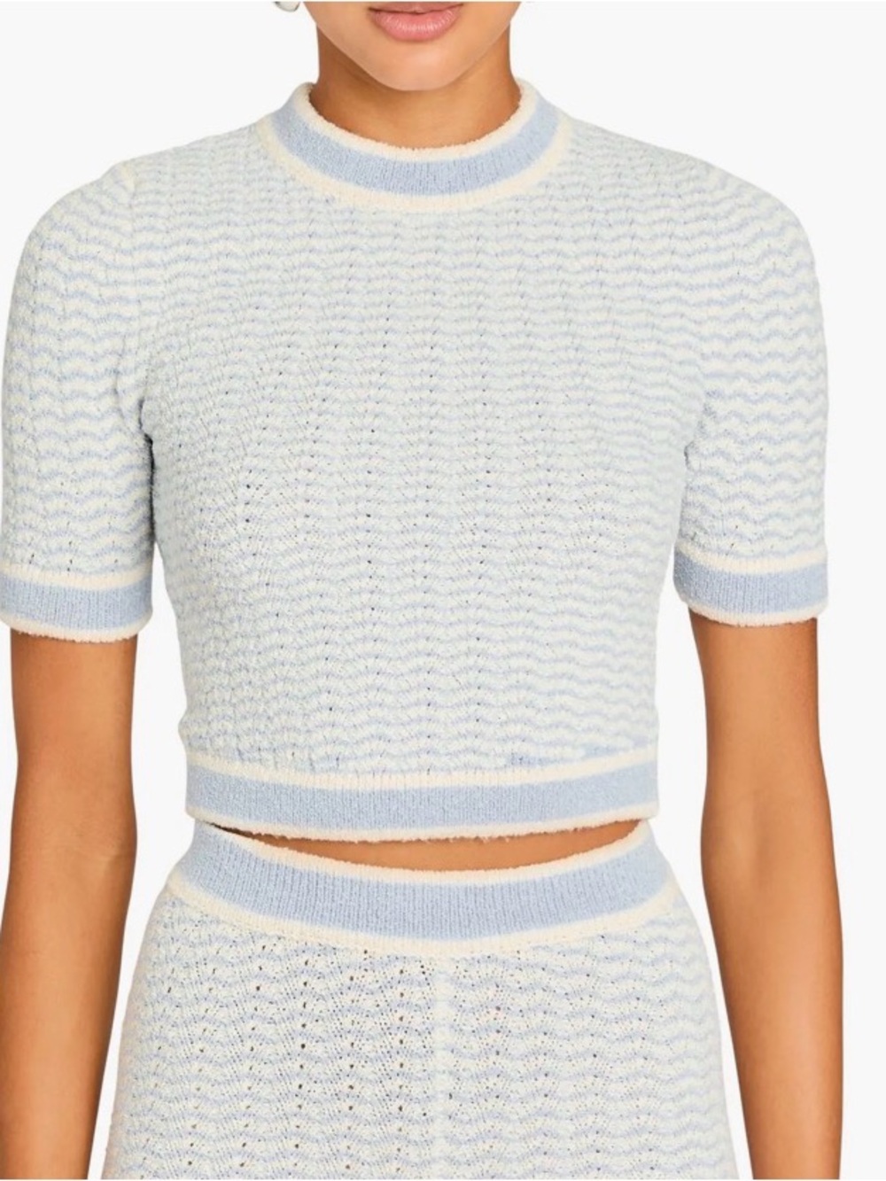NWT SER.O.YA Blue Cream Textured Knit Short Sleeve Sweater Top S